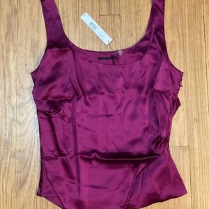 NWT Elie Tahari Sigourney BOLD Fuchsia Magenta Stretch DBL Layer Silk Ruched LG